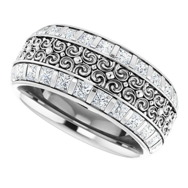 3.12 ct. Princess Diamond Eternity Band Vintage Inspired Ring
