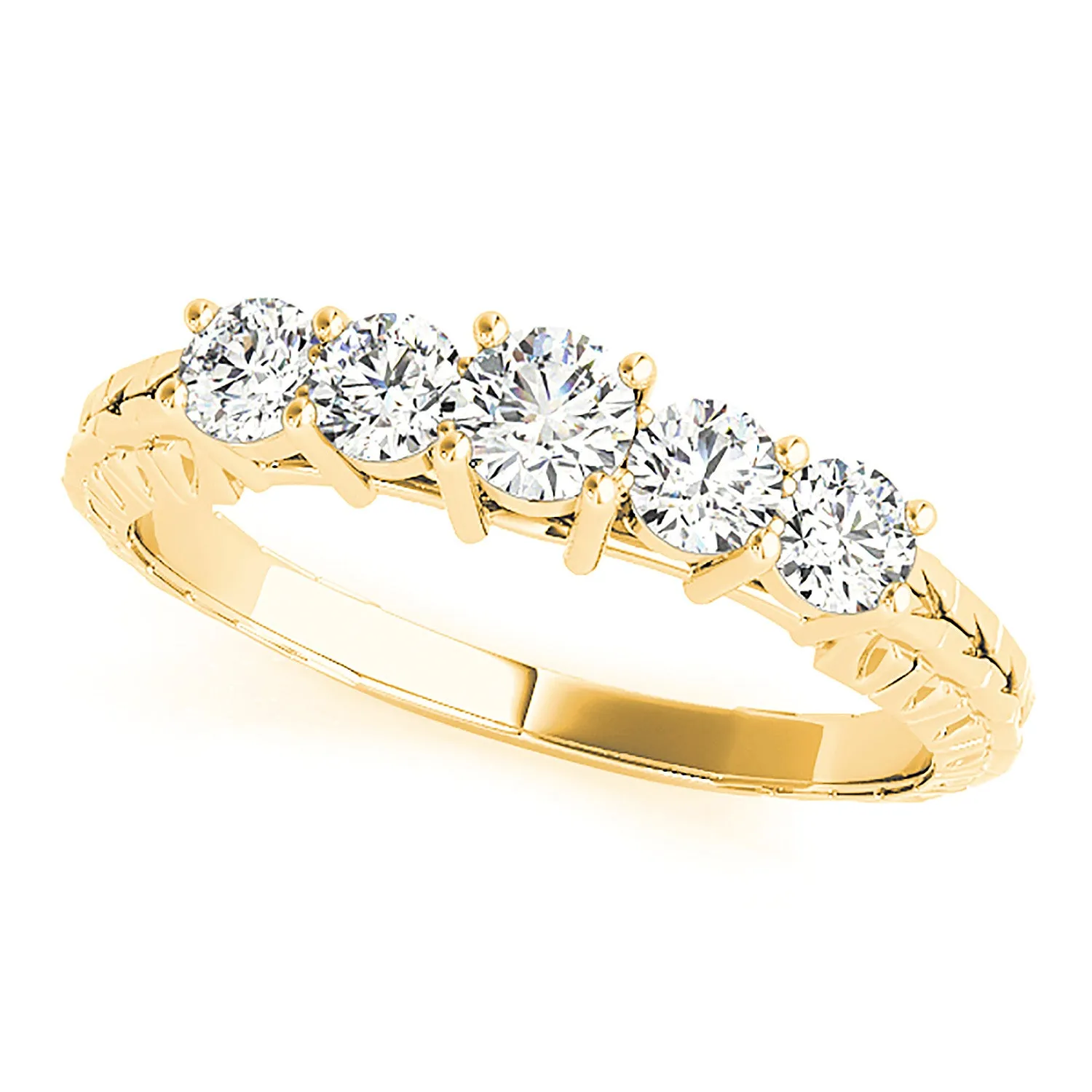 5 Stone Round Diamond Wedding Band Filigree Accent Anniversary Ring