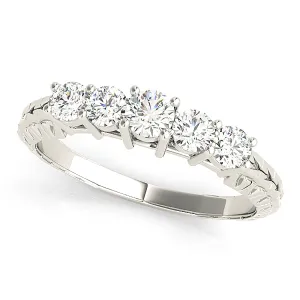 5 Stone Round Diamond Wedding Band Filigree Accent Anniversary Ring