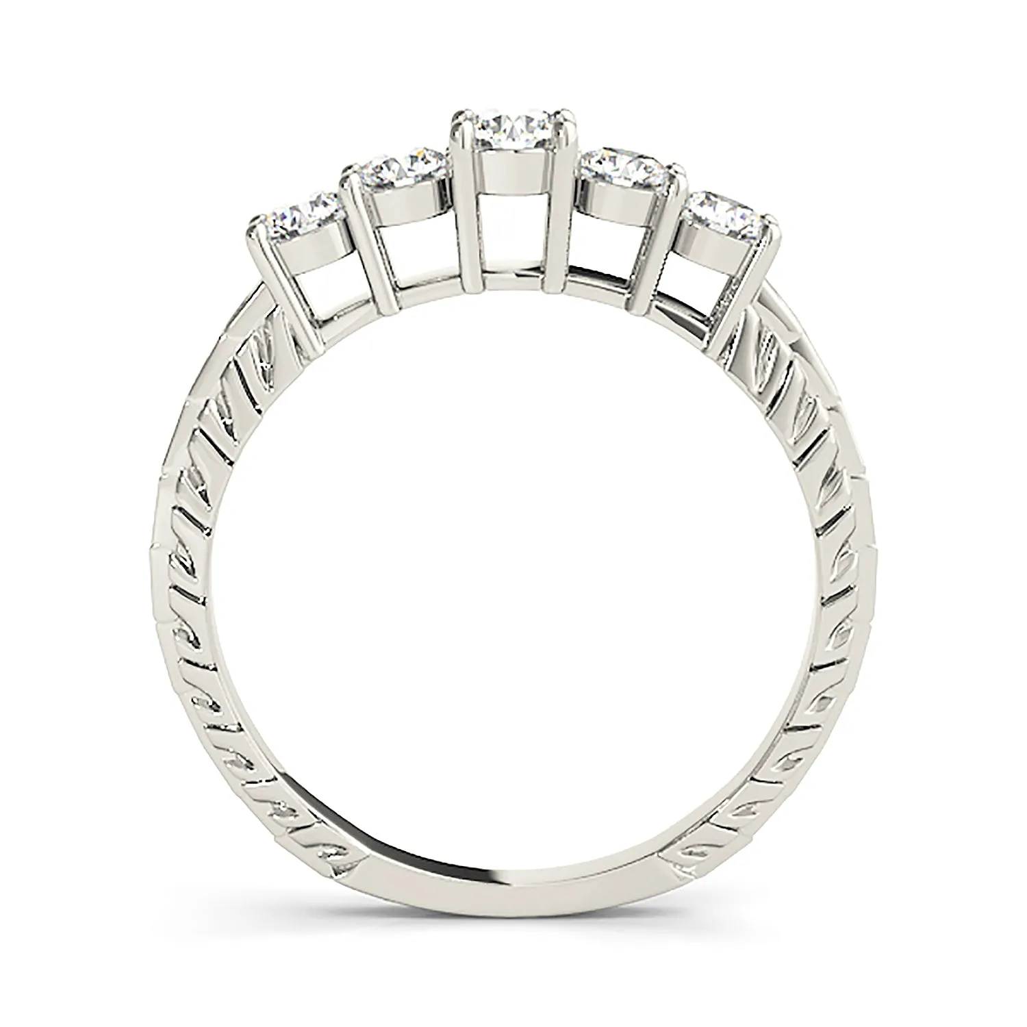 5 Stone Round Diamond Wedding Band Filigree Accent Anniversary Ring
