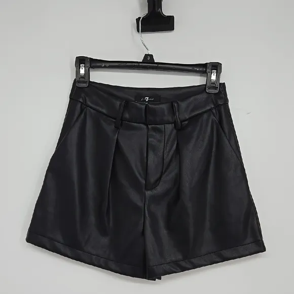 7 For All Mankind Black Women's Faux Leather Pleated Shorts Size XS