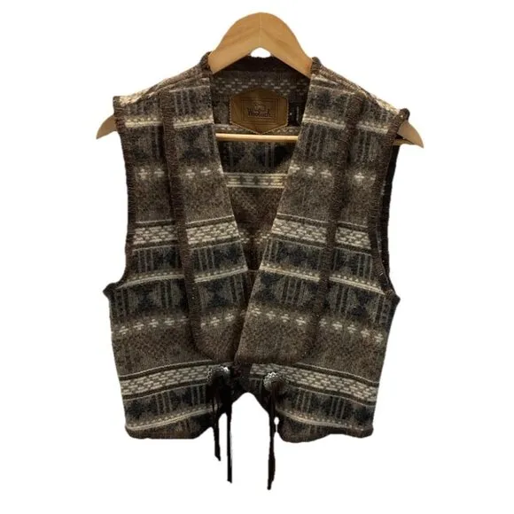 90s womens WOOLRICH vintage southwestern aztec blanket open wool vest size M