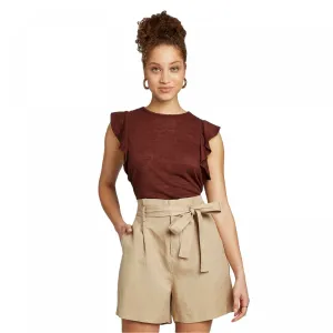 A New Day Women's Ruffle Short Sleeve Linen Look T-Shirt
