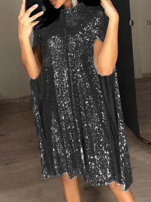 Abelia® | Mid-Length Cape Dress With Shiny Sequins And Split Sleeves, Elegant Fashion Cocktail