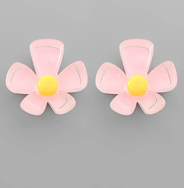 Acrylic Flower Studs - Pink