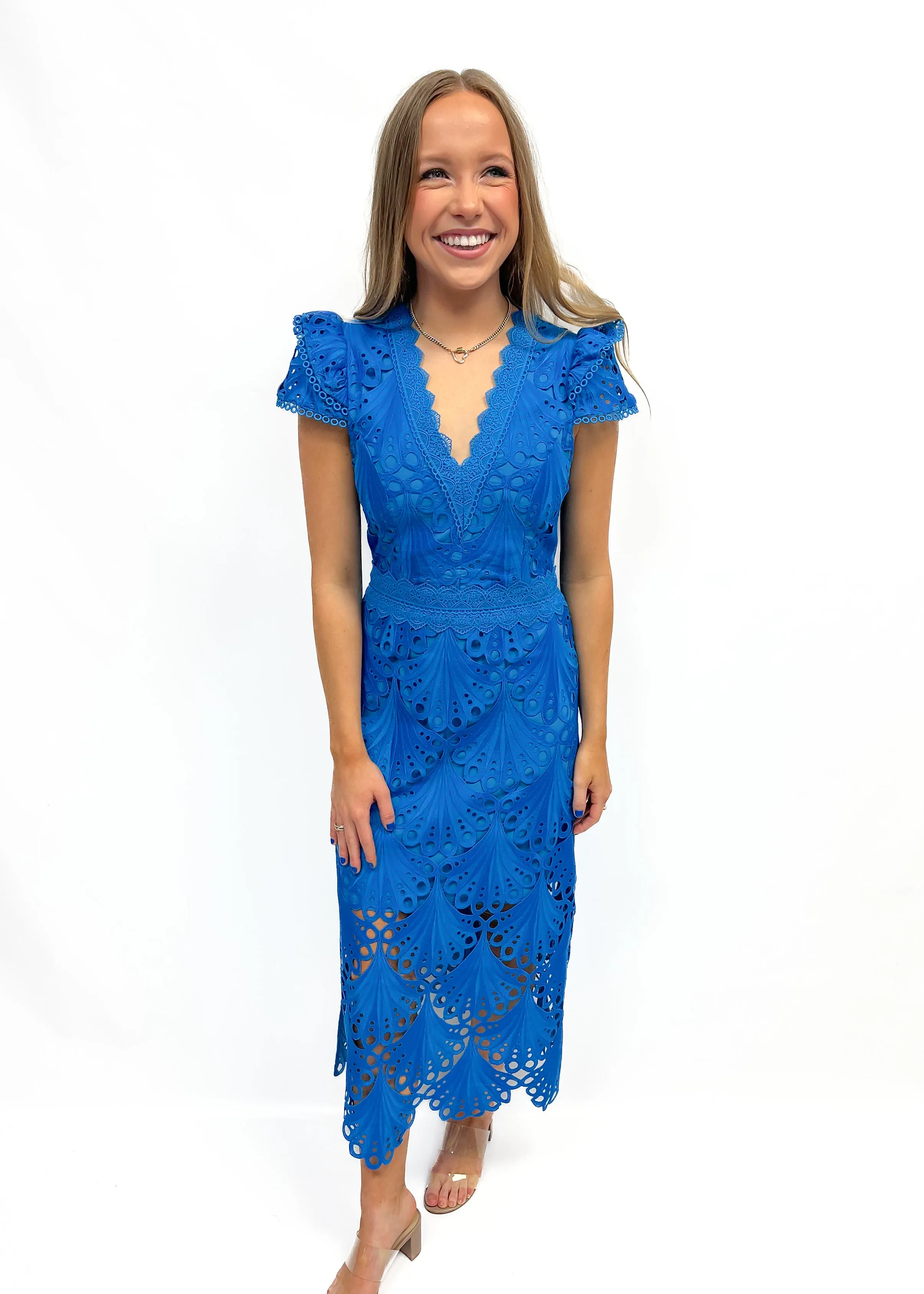 Adelyn Rae Mia 3D Embroidered Midi Dress - Sea Blue