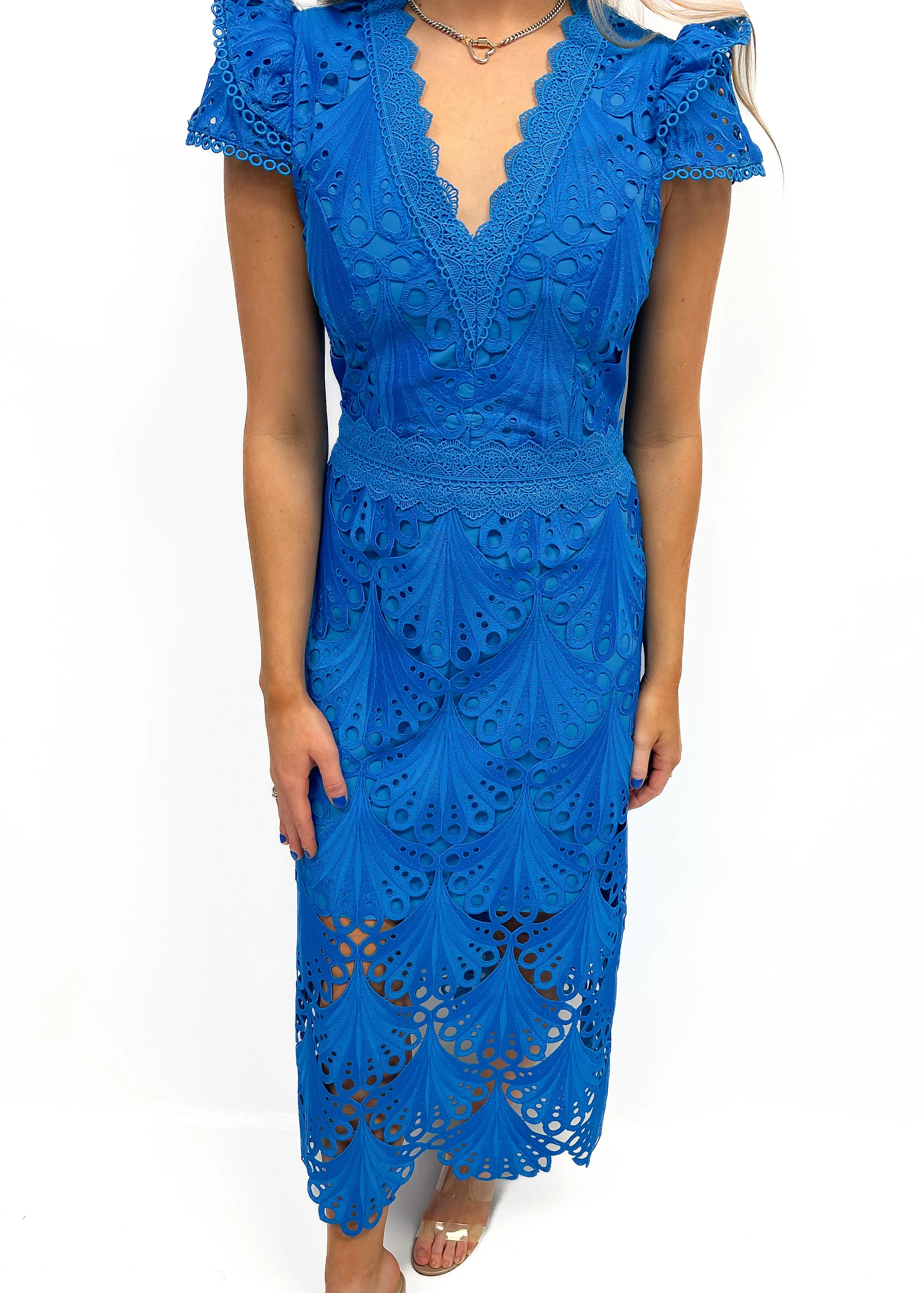 Adelyn Rae Mia 3D Embroidered Midi Dress - Sea Blue