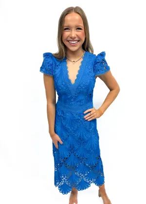 Adelyn Rae Mia 3D Embroidered Midi Dress - Sea Blue