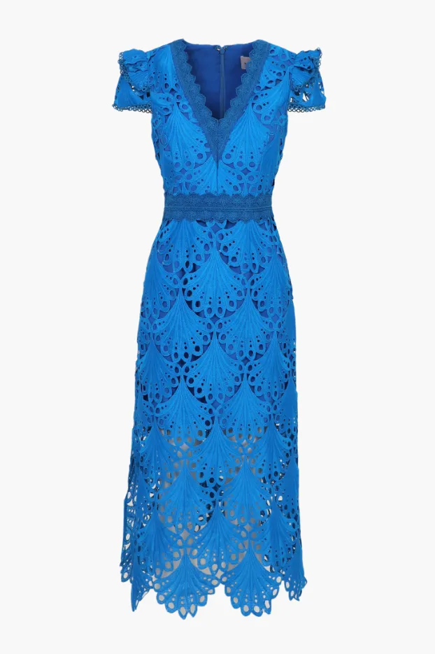 Adelyn Rae Mia 3D Embroidered Midi Dress - Sea Blue