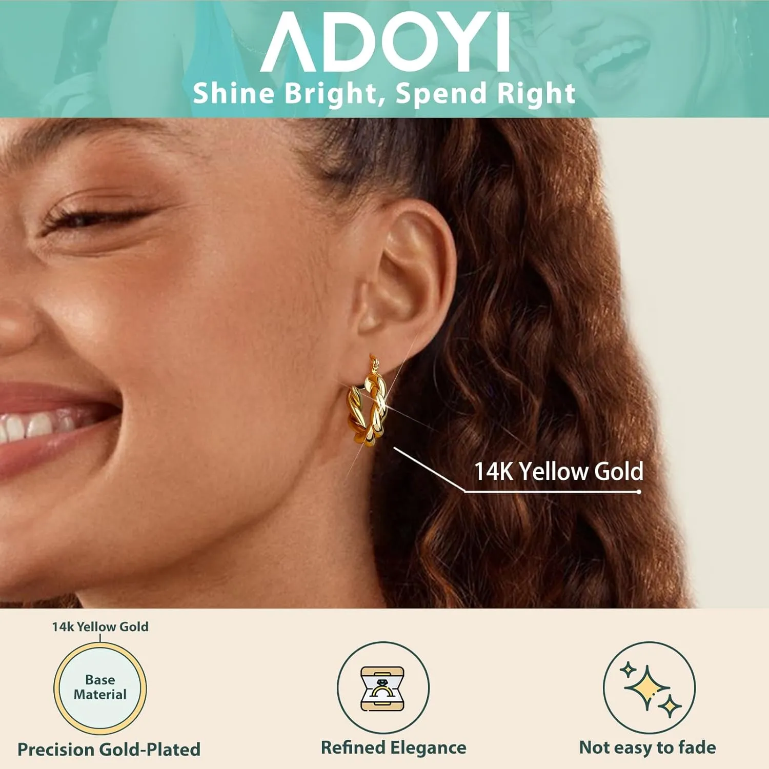 Adoyi 9 Pairs Gold Hoop Earrings Set for Womens Gold Twisted Huggie Hoops Earrings 14K 18K Gold Plated for Girls Gift Lightweight