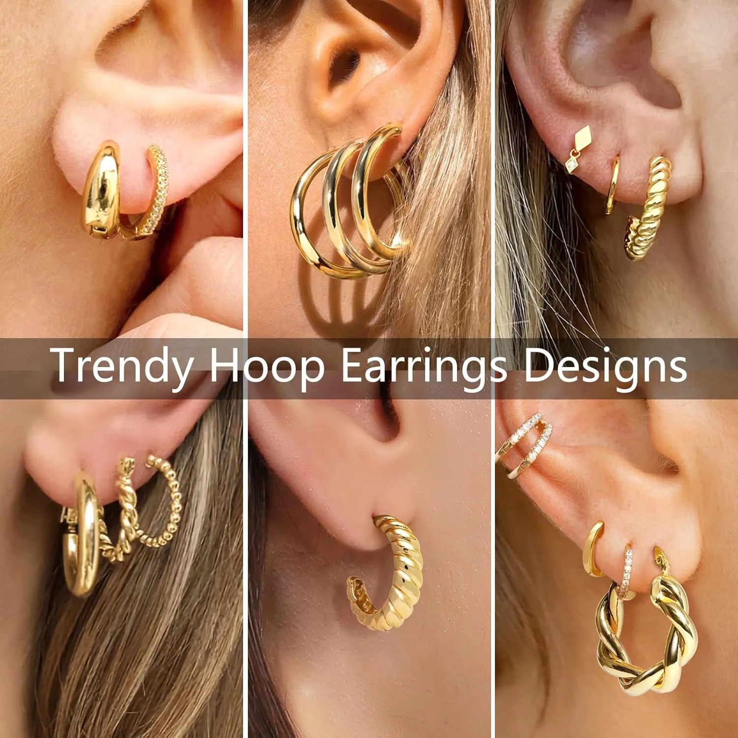 Adoyi 9 Pairs Gold Hoop Earrings Set for Womens Gold Twisted Huggie Hoops Earrings 14K 18K Gold Plated for Girls Gift Lightweight