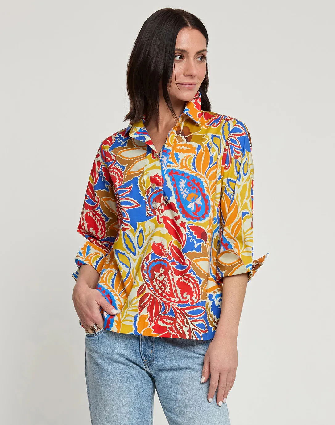 AILEEN 3/4 SLEEVE BUTTON BACK TOP