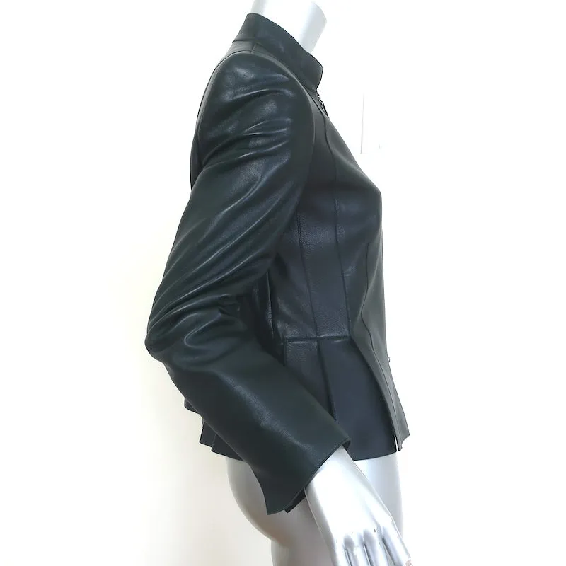 Akris Pleated Leather Zip-Up Jacket Very Dark Teal Size US 10