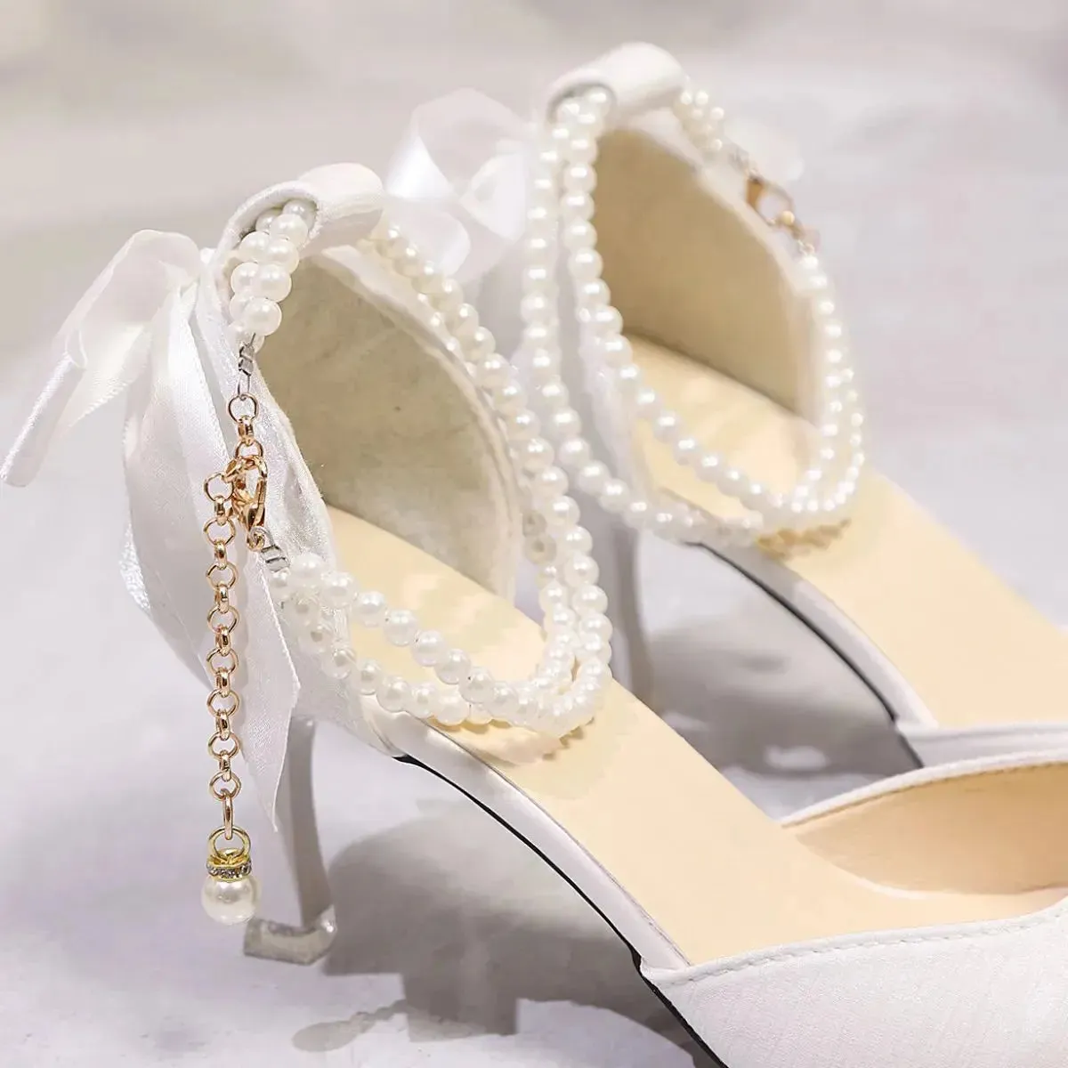 'Alouette' Pearl Strap Kitten Heels