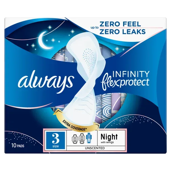 Always Infinity FlexProtect Night Size 3 Sanitary Towels with Wings - 10 Pads