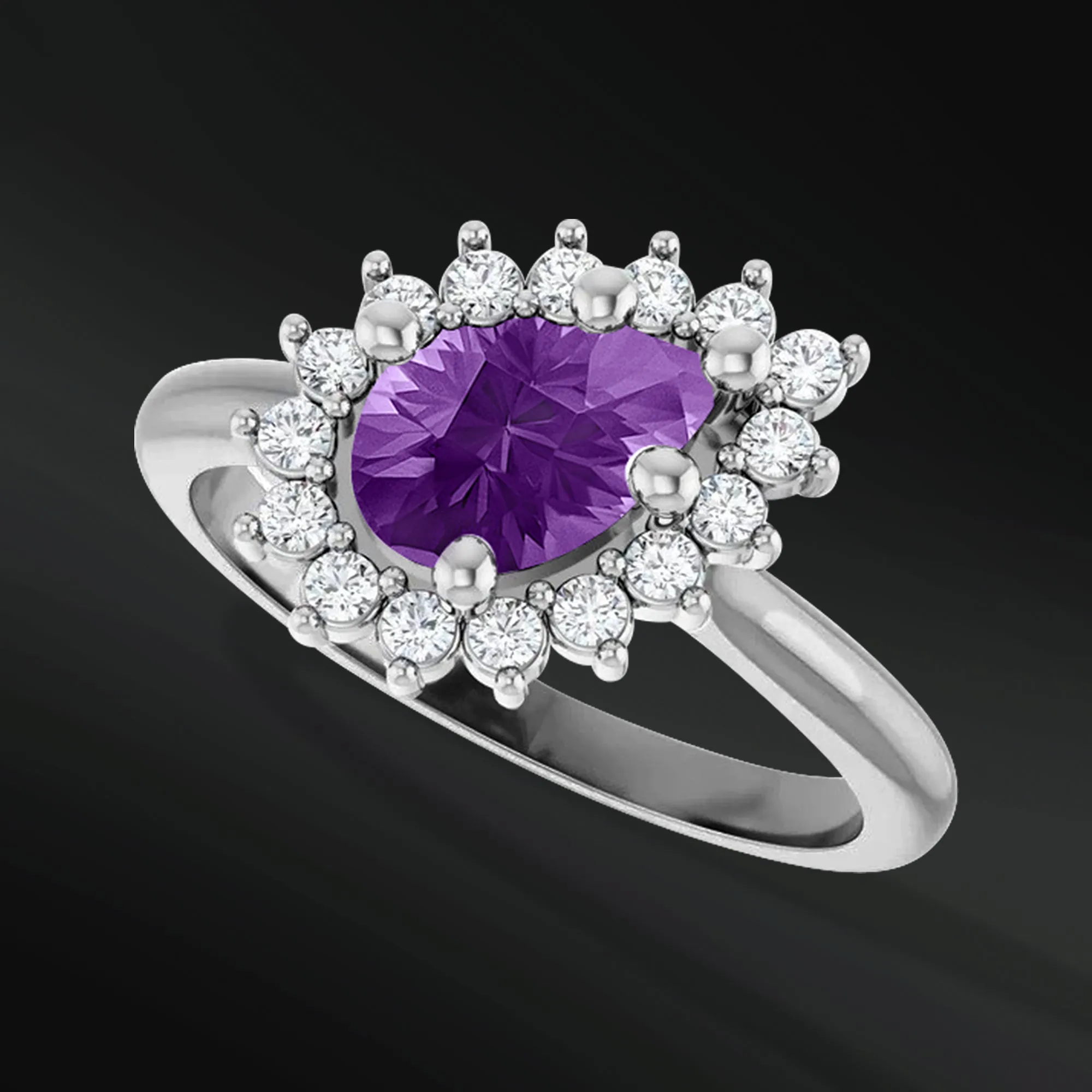 Amethyst Glow - 14K Gold Engagement Ring | 8x5mm AAA Natural Amethyst | 1/4 CTW Natural Diamonds | GHI Color and VS Clarity