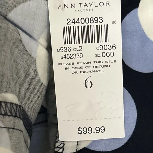Ann Taylor Factory Womens Polka Dot Print Pleated A-Line Skirt Size 6 Navy New