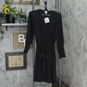 Anne Klein Women's V-Neck Pleated-Long-Sleeve Dress 10844849 Black XS