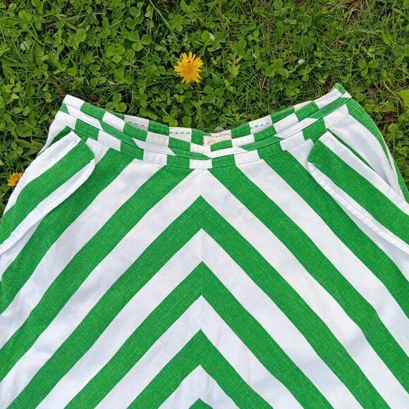 Anthropologie Retro Pocket Skirt Green Striped Size 4