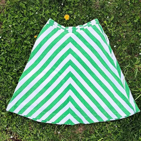 Anthropologie Retro Pocket Skirt Green Striped Size 4
