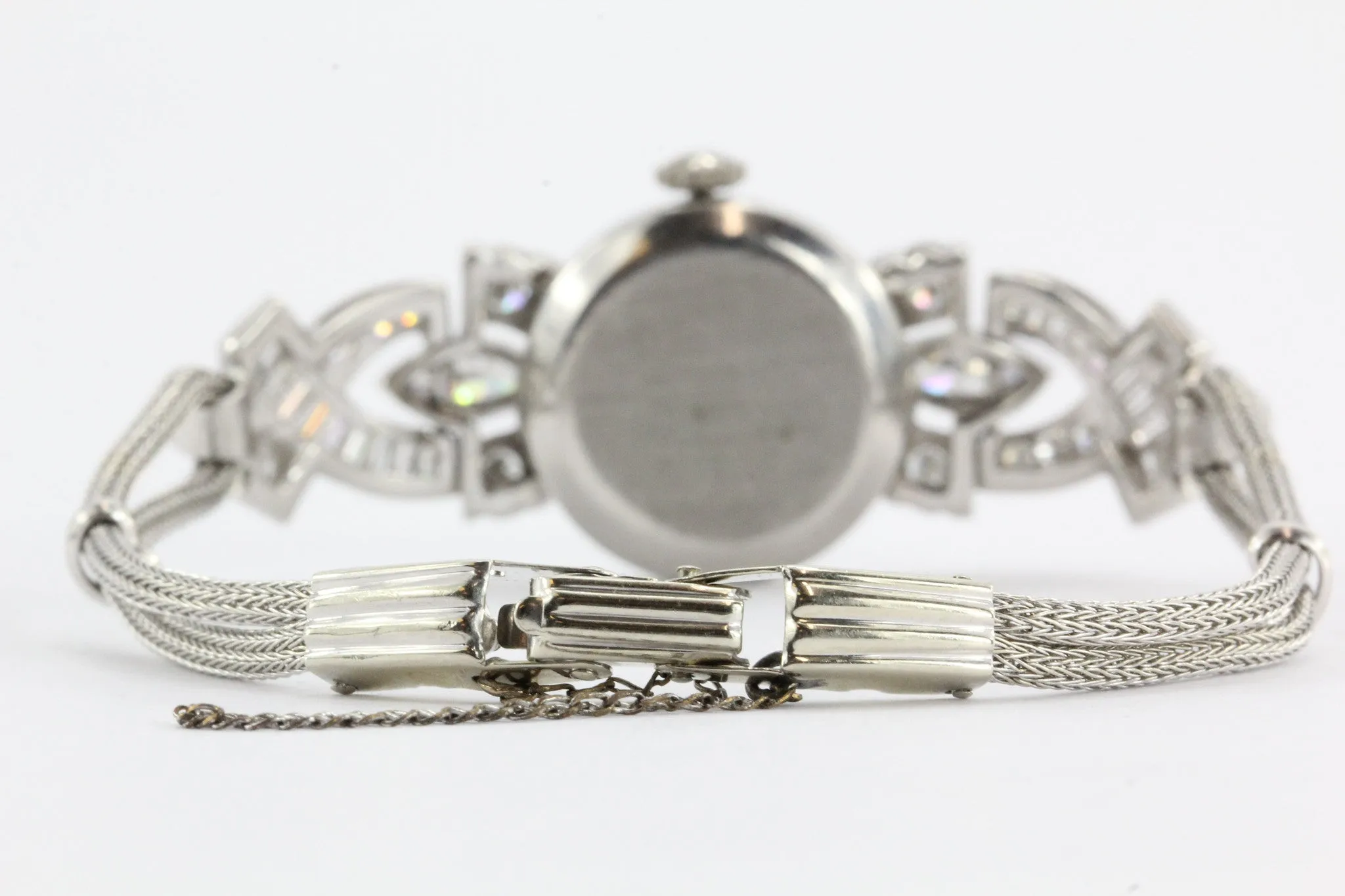 Antique Art Deco Platinum 2.5 Carat Total Weight Diamond Hamilton watch with 14k woven gold bracelet