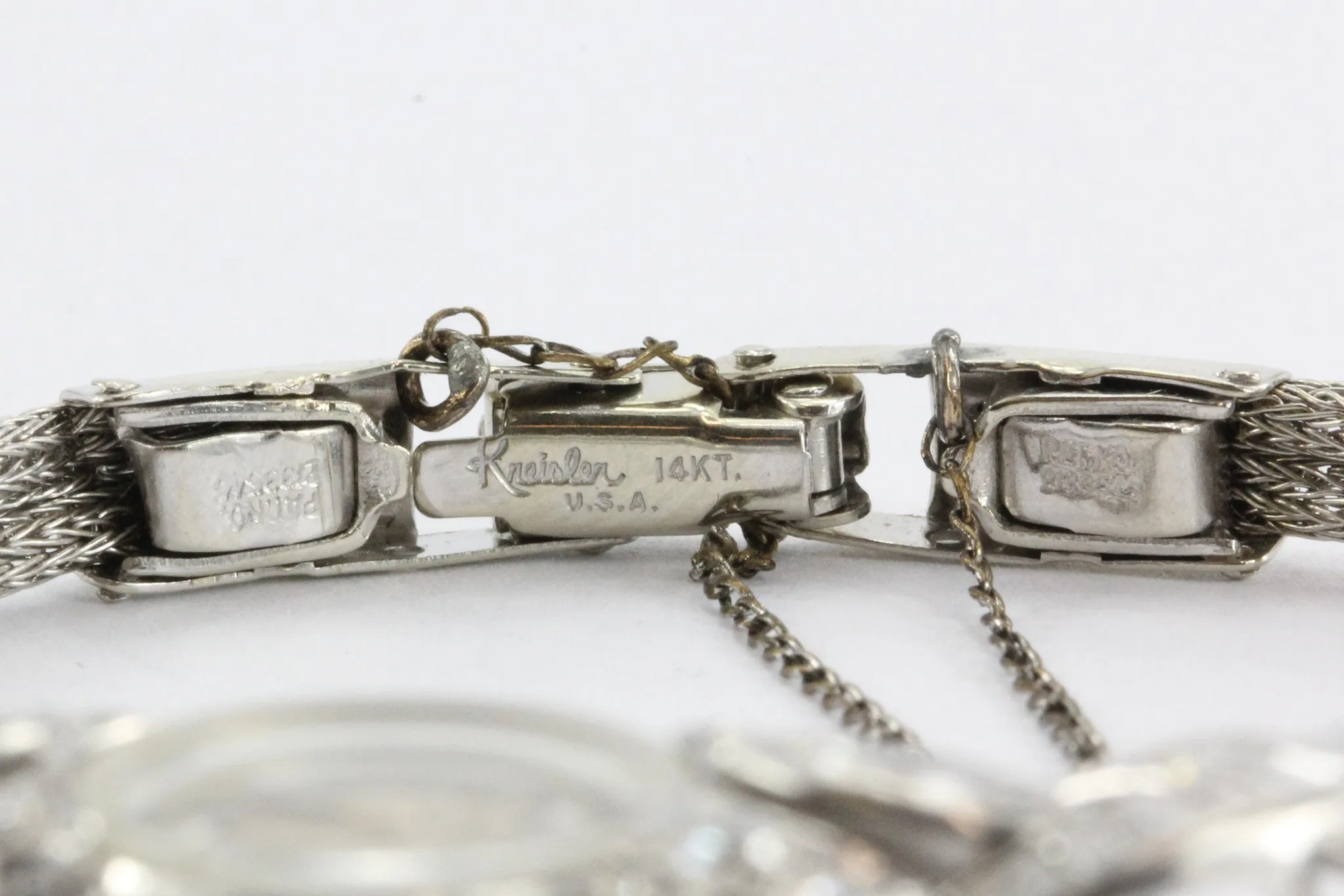 Antique Art Deco Platinum 2.5 Carat Total Weight Diamond Hamilton watch with 14k woven gold bracelet
