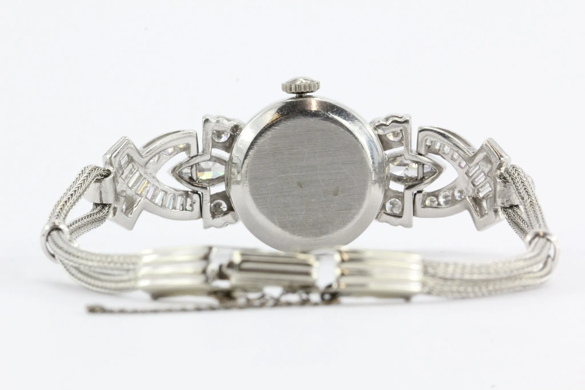 Antique Art Deco Platinum 2.5 Carat Total Weight Diamond Hamilton watch with 14k woven gold bracelet