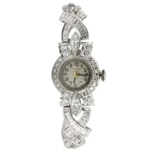 Antique Art Deco Platinum 2.5 Carat Total Weight Diamond Hamilton watch with 14k woven gold bracelet