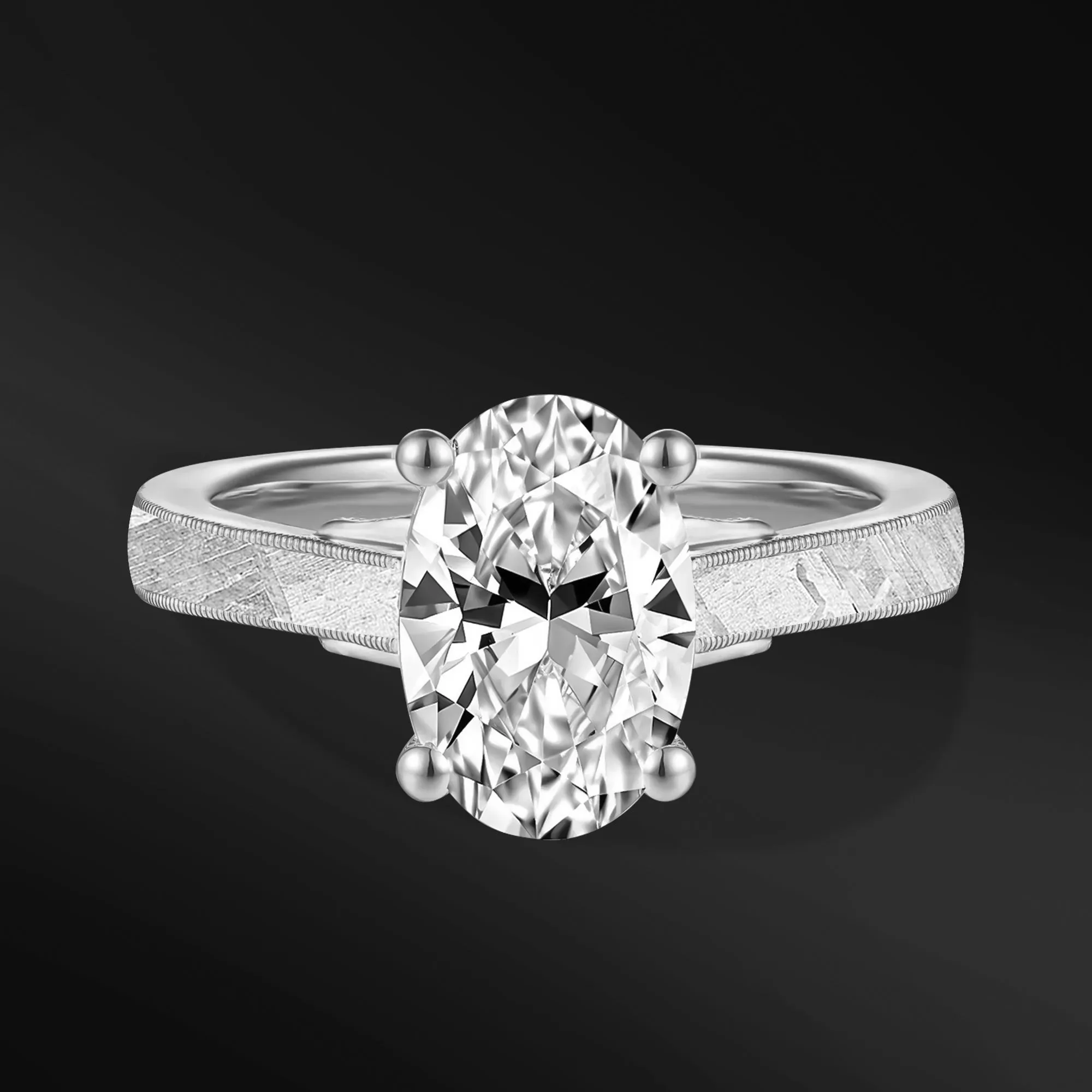 Ashley - 14K Gold or Sterling silver Ring Set for Women | 2CT Certified Moissanite & Muonionalusta Meteorite Engagement Ring | D - Color, VVS1 Clarity