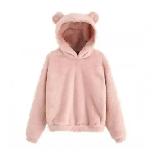Autumn Winter Women's Hoodies Winter Women Long Sleeve Rabbit Ear Hood Sweatshirt Cute Plush Warm Casual Hoodie Tops