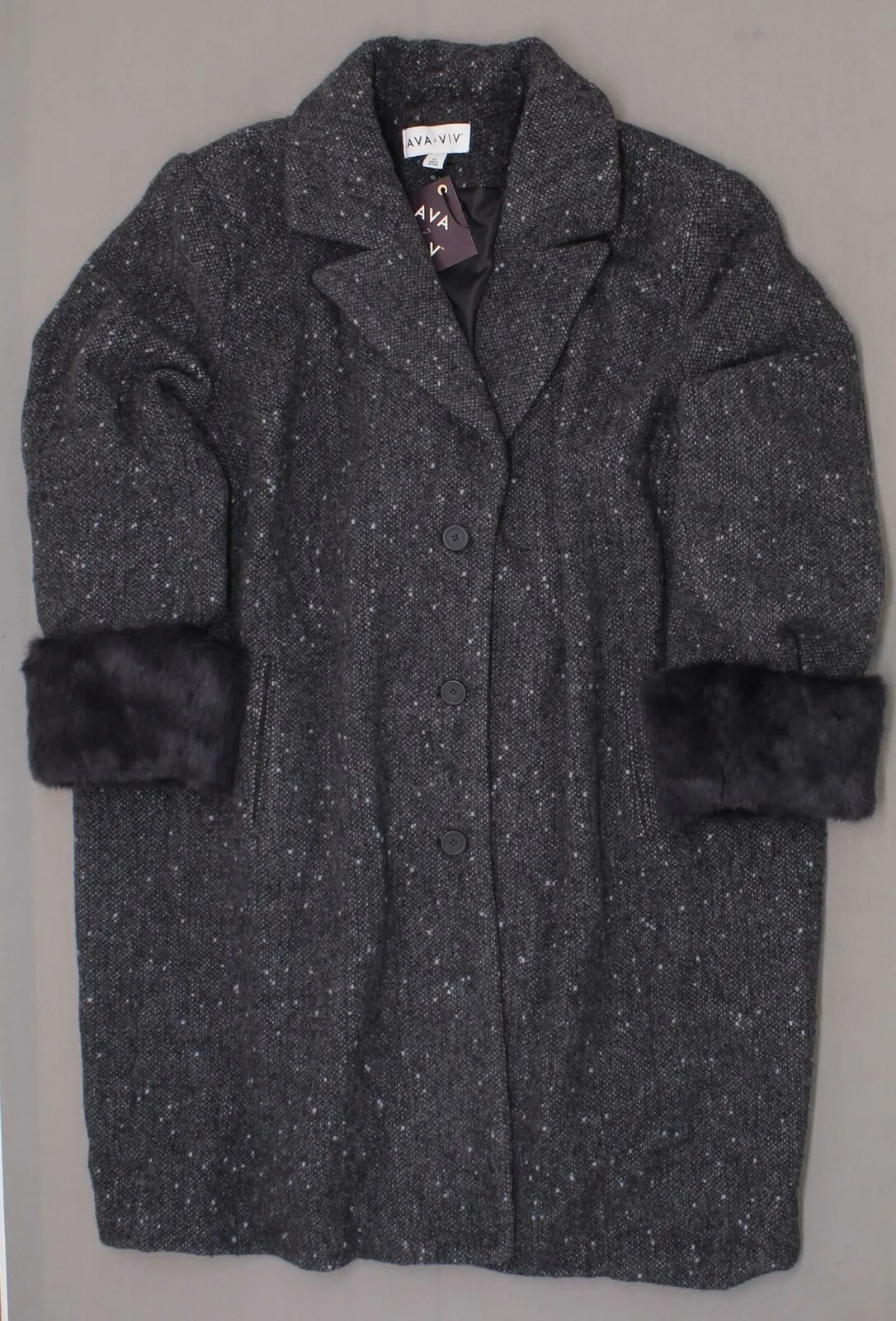 Ava & Viv Women's Plus Size Single Breasted Overcoat with Faux Fur