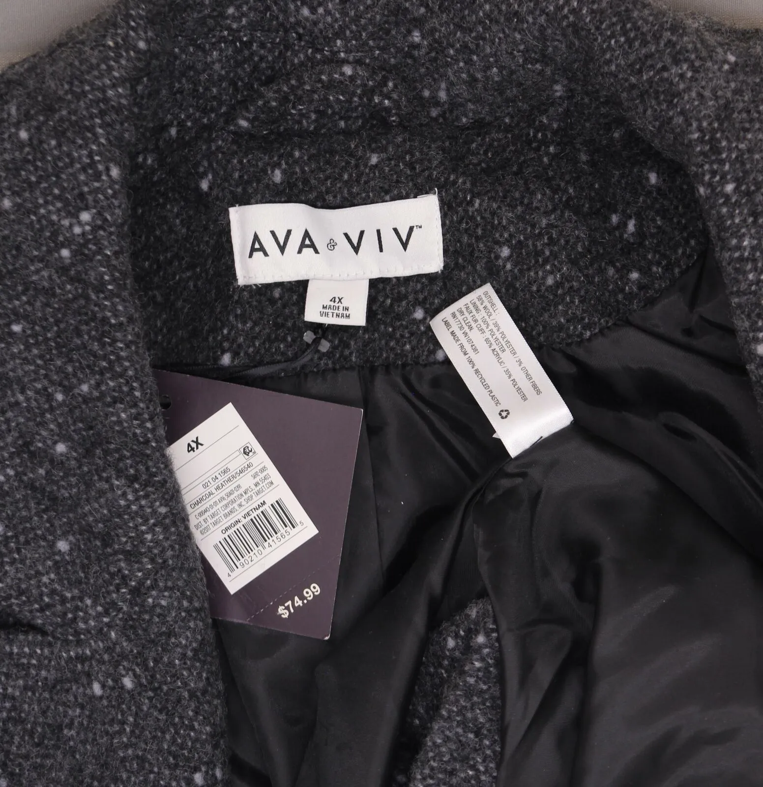 Ava & Viv Women's Plus Size Single Breasted Overcoat with Faux Fur