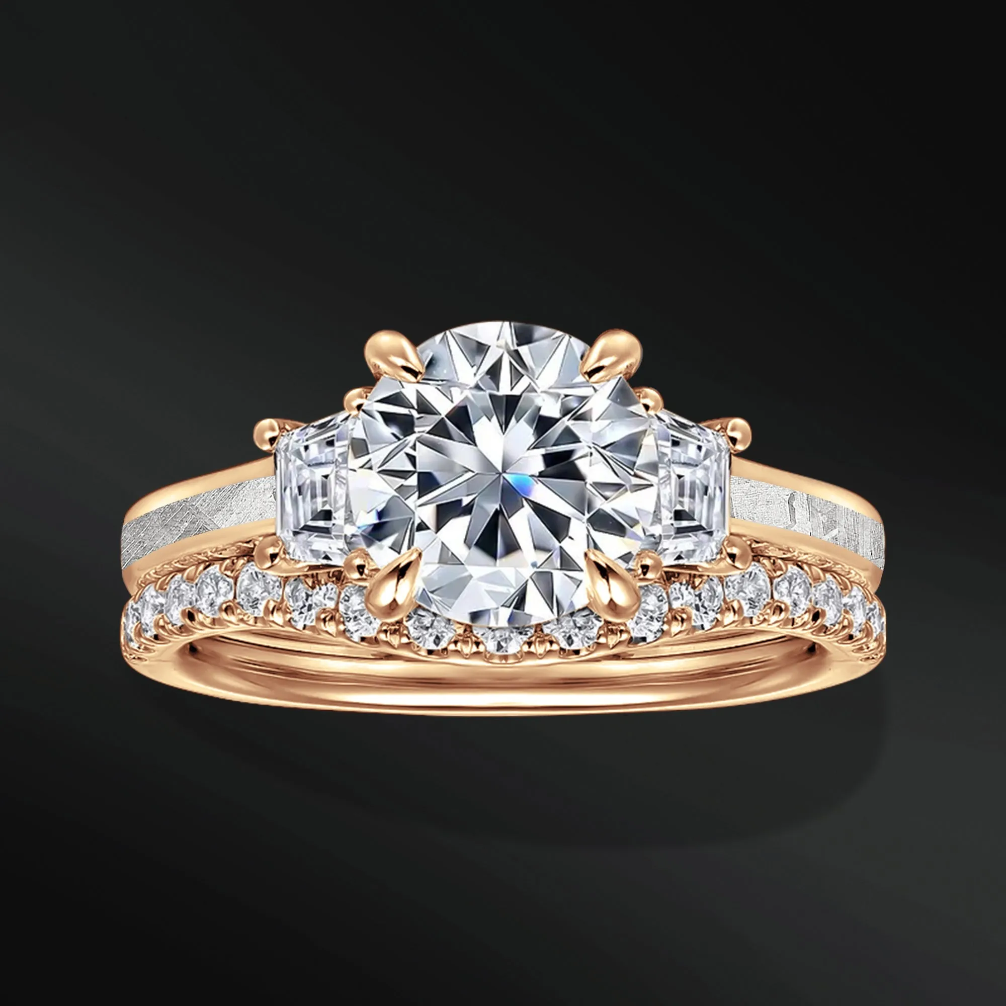 Ayesha Star - 14K Gold Ring Set for Women | 2CT Brilliant Cut Certified Moissanite Engagement Ring | Muonionalusta Meteorite  | D - Color, VVS1 Clarity