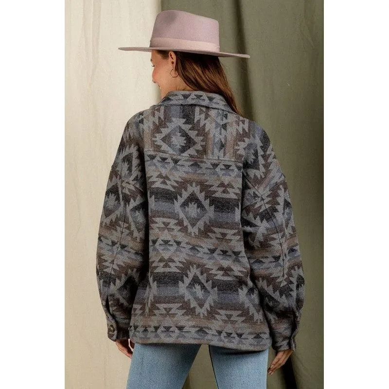 Aztec Pattern Collared Casual Jacket