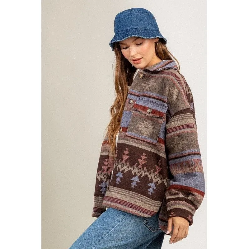 Aztec Pattern Collared Casual Jacket