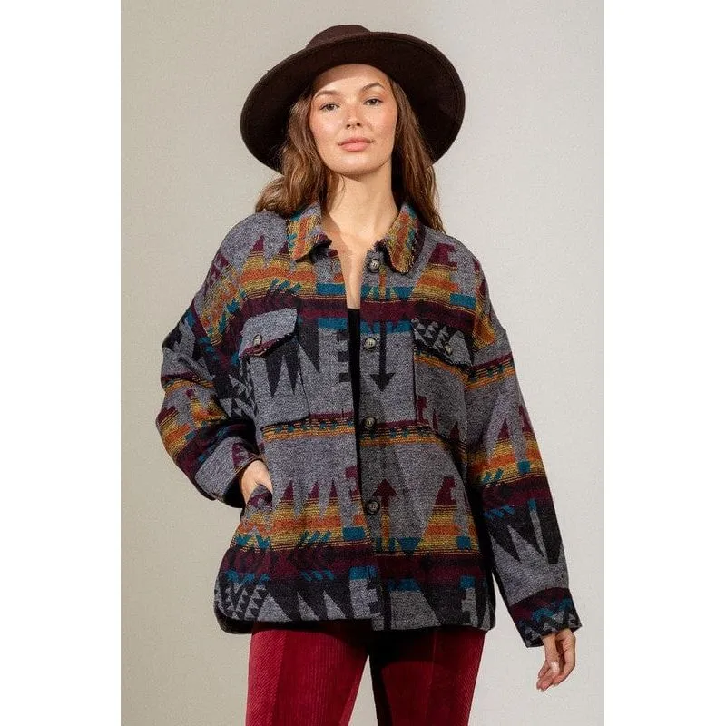 Aztec Pattern Collared Casual Jacket