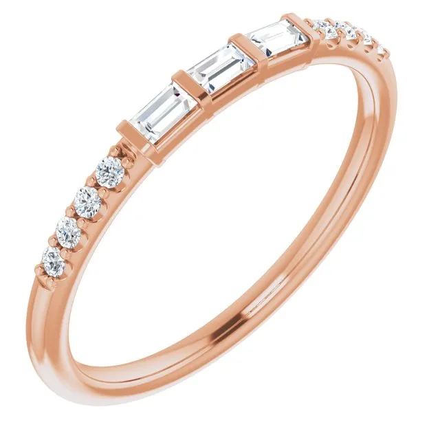 Baguette & Round Cut Diamond Wedding Band Petite Anniversary Ring