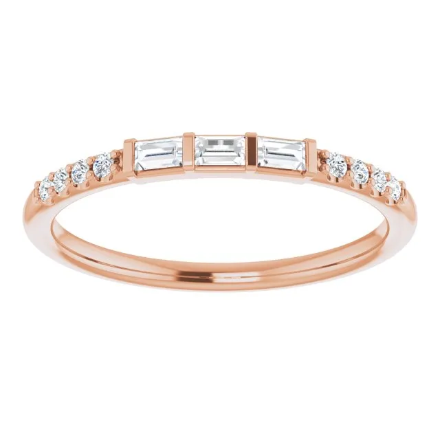 Baguette & Round Cut Diamond Wedding Band Petite Anniversary Ring