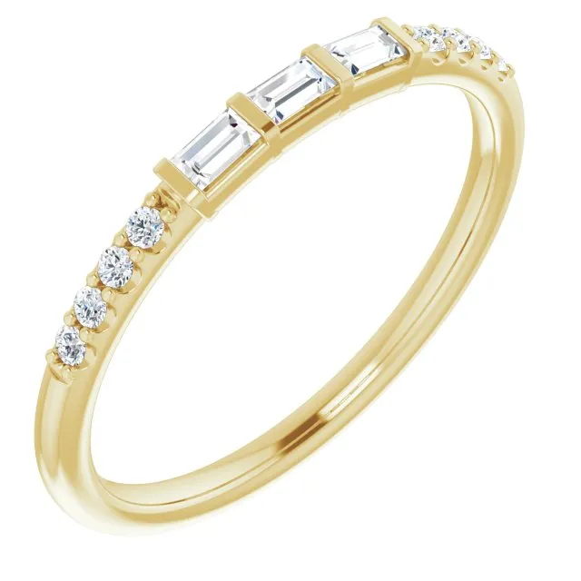 Baguette & Round Cut Diamond Wedding Band Petite Anniversary Ring