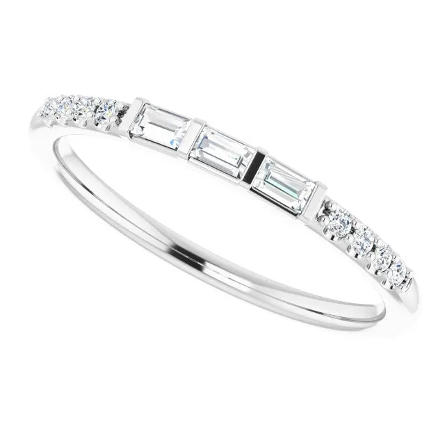 Baguette & Round Cut Diamond Wedding Band Petite Anniversary Ring