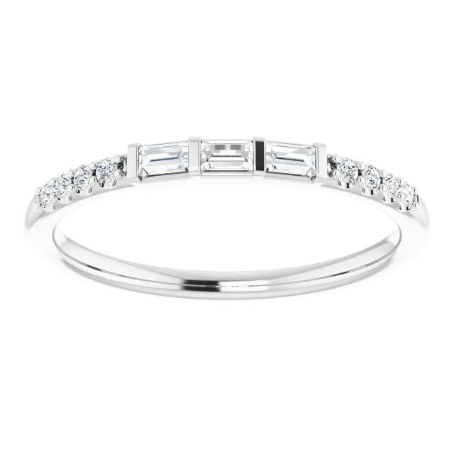 Baguette & Round Cut Diamond Wedding Band Petite Anniversary Ring