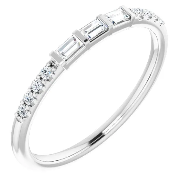 Baguette & Round Cut Diamond Wedding Band Petite Anniversary Ring