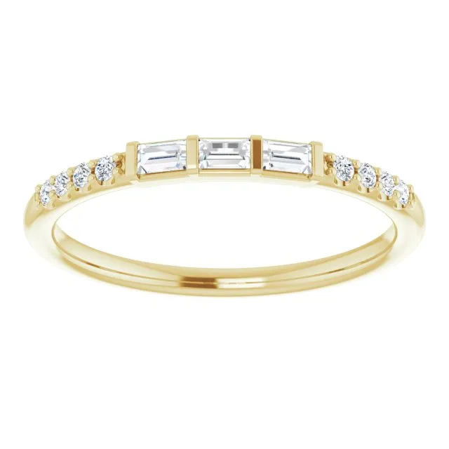 Baguette & Round Cut Diamond Wedding Band Petite Anniversary Ring