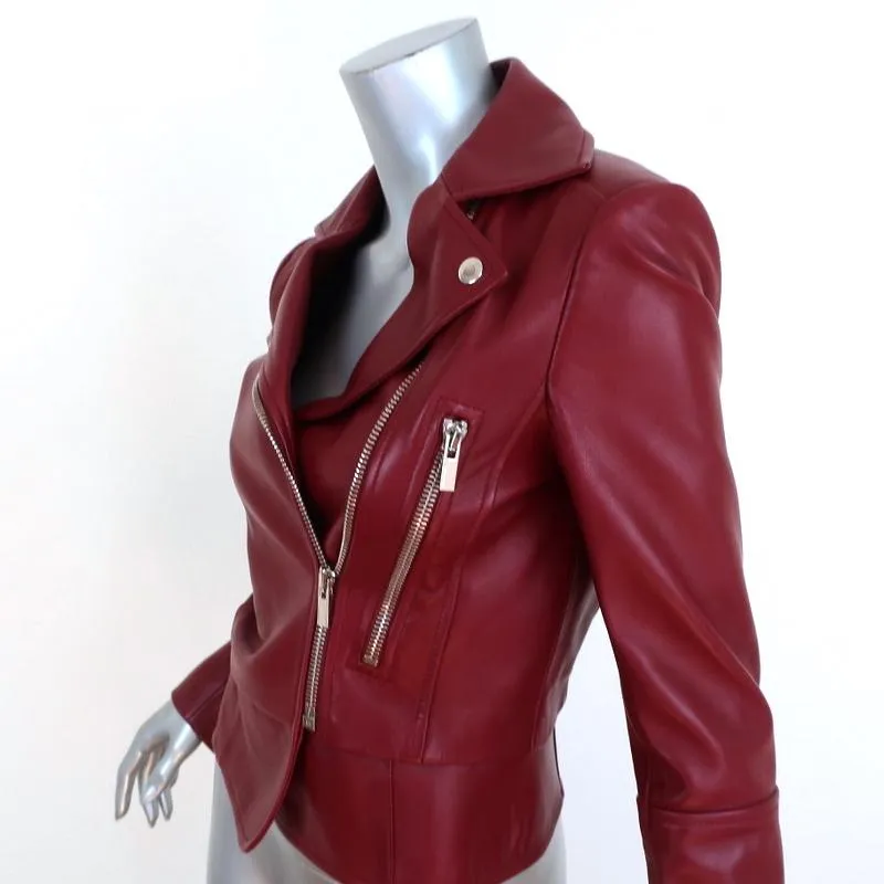 Balenciaga Leather Biker Jacket Burgundy Size 36 Motorcycle Jacket