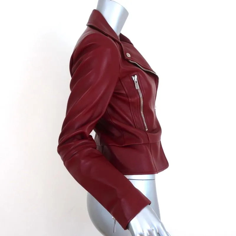 Balenciaga Leather Biker Jacket Burgundy Size 36 Motorcycle Jacket