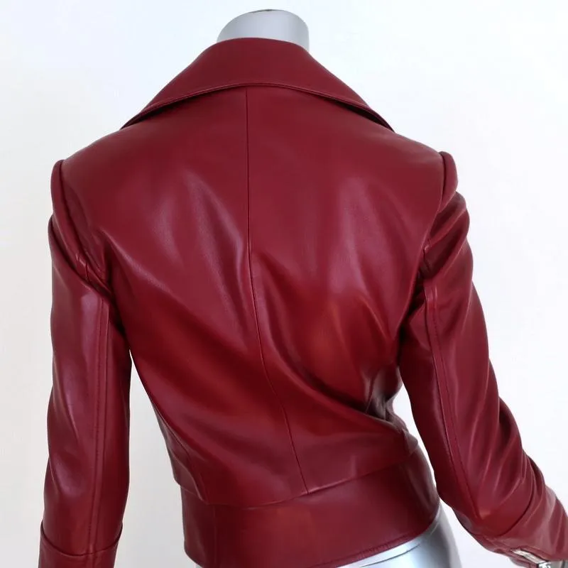 Balenciaga Leather Biker Jacket Burgundy Size 36 Motorcycle Jacket