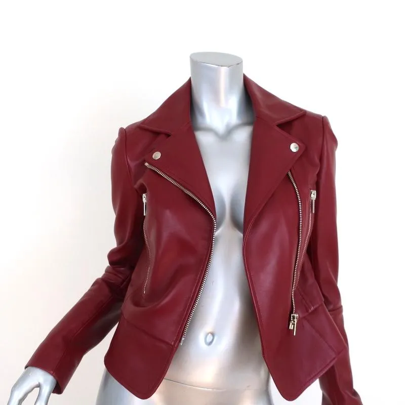 Balenciaga Leather Biker Jacket Burgundy Size 36 Motorcycle Jacket