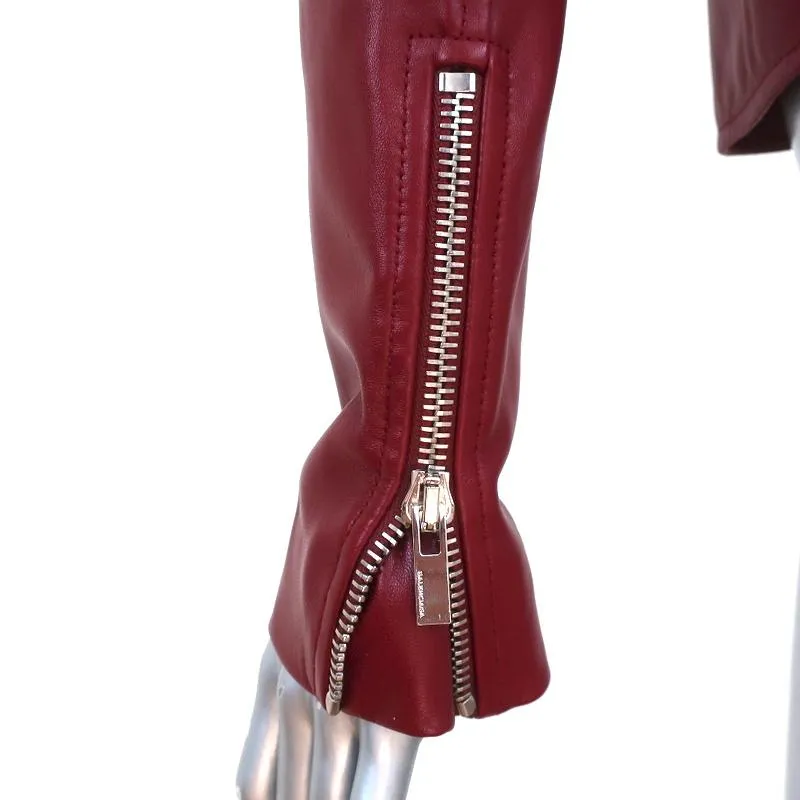 Balenciaga Leather Biker Jacket Burgundy Size 36 Motorcycle Jacket