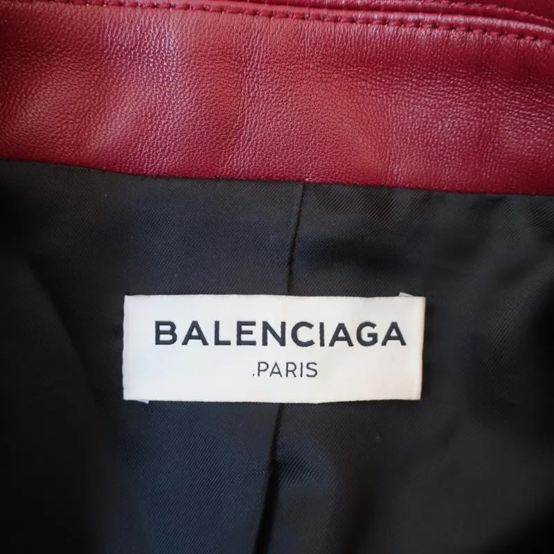 Balenciaga Leather Biker Jacket Burgundy Size 36 Motorcycle Jacket