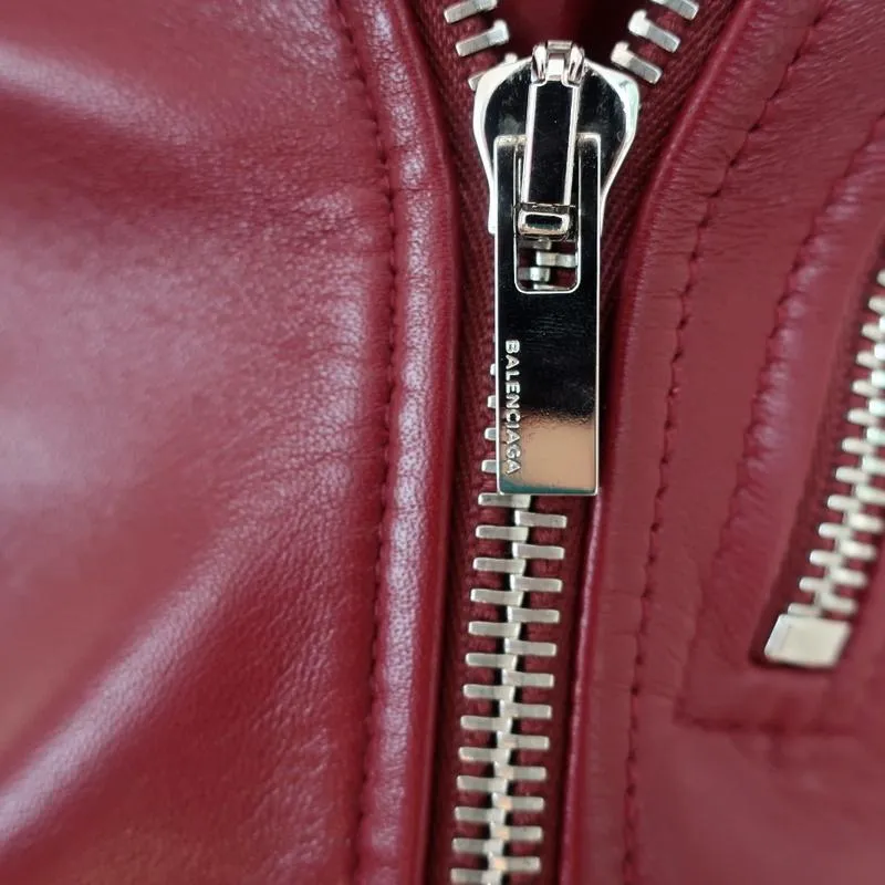 Balenciaga Leather Biker Jacket Burgundy Size 36 Motorcycle Jacket